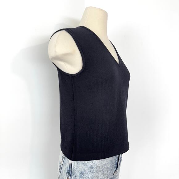 St. John Black Sleeveless Sweater Shell Tank Top Santana Knit Wool Blend P (XS) - Picture 4 of 10